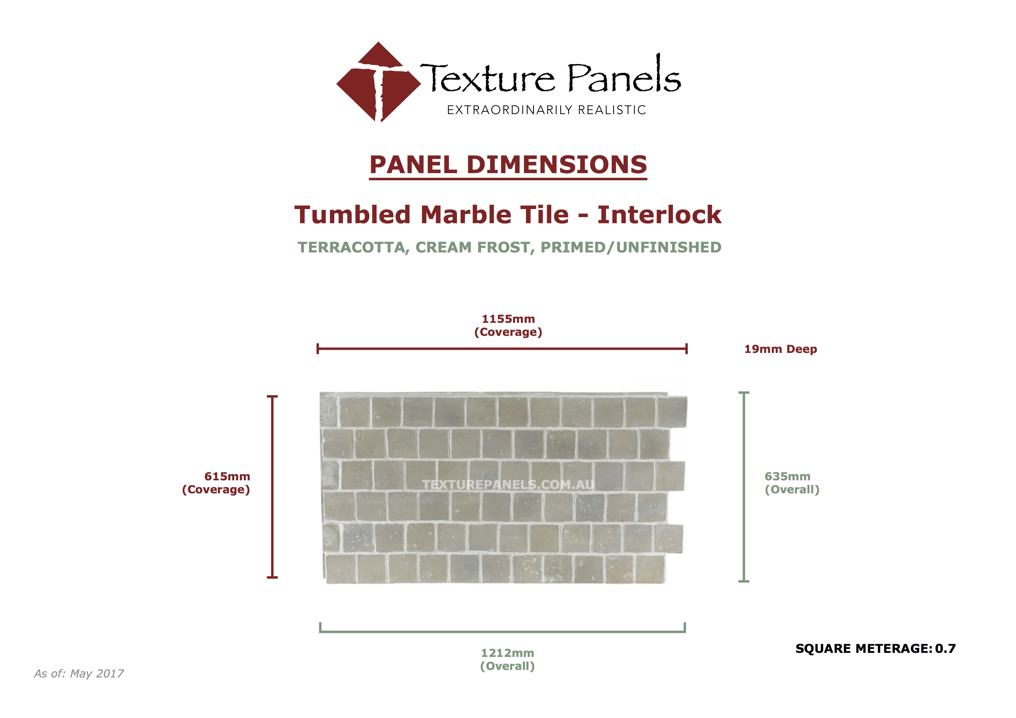 Tumbled Tile Interlock - Dimensions